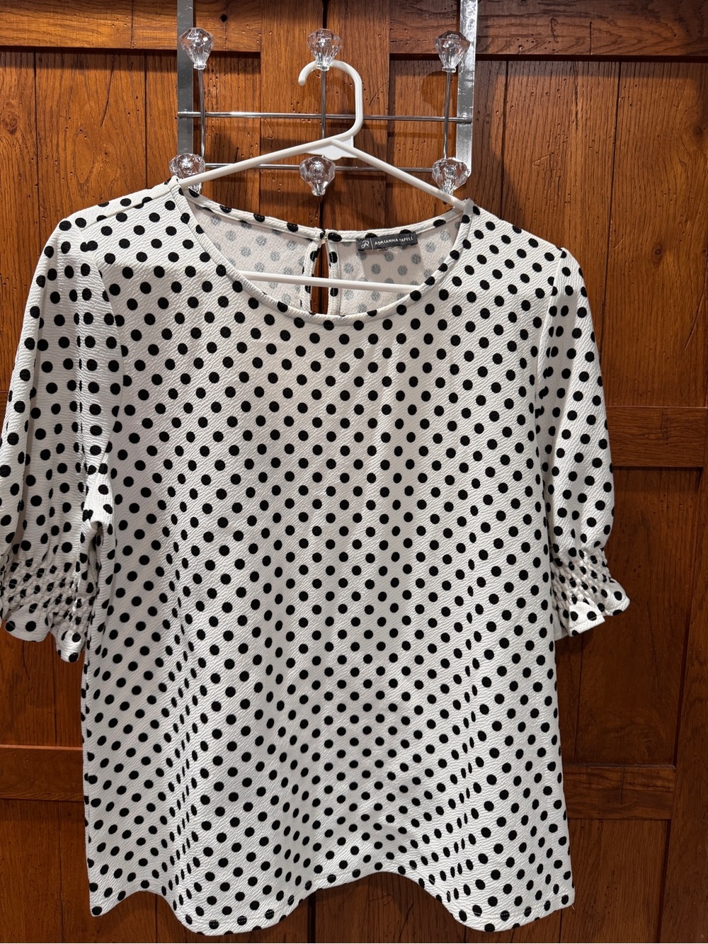 Adrianna Papell White Black Polka Dot Short Sleeve Blouse